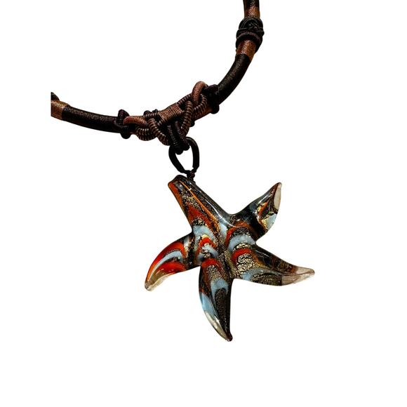 Blown Glass Star Braided Cord Hippie No Metal Choker Necklace - Picture 2 of 6